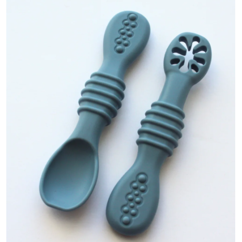 Bulle Bijouterie - Cuillères d’apprentissages pour bébé – DME – lot de 2 - Bleu ciel
