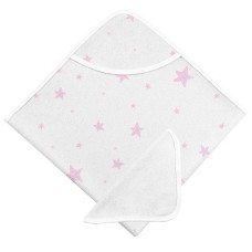 Kushies - Ensemble de serviette de bain  à capuche et gant de toilette - Étoiles roses