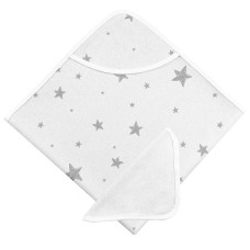 Kushies - Ensemble de serviette de bain  à capuche et gant de toilette - Étoiles grises