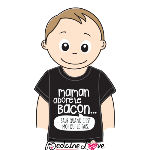 Bédaine Love - T-Shirt humoristique pour enfant - Maman adore le bacon