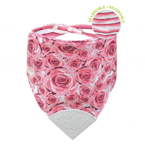 Perlimpinpin - Bavoirs réversibles Bubbly - Roses/Rayures