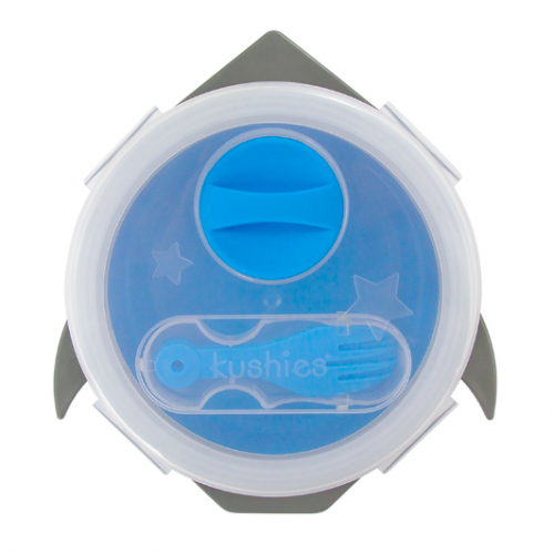 Kushies - Silibox - Contenant et ustensiles en silicone - Fusée bleue