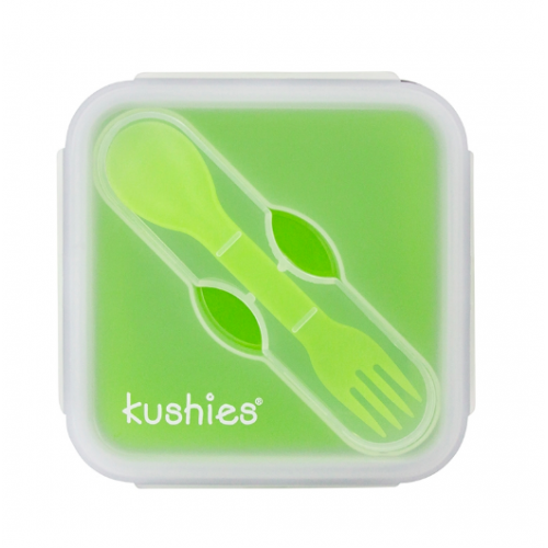 Kushies - Silibox - Contenant et ustensiles en silicone - Carré lime