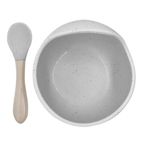 Kushies - Silibowl and spoon - Cuillère et bol en silicone - Gris
