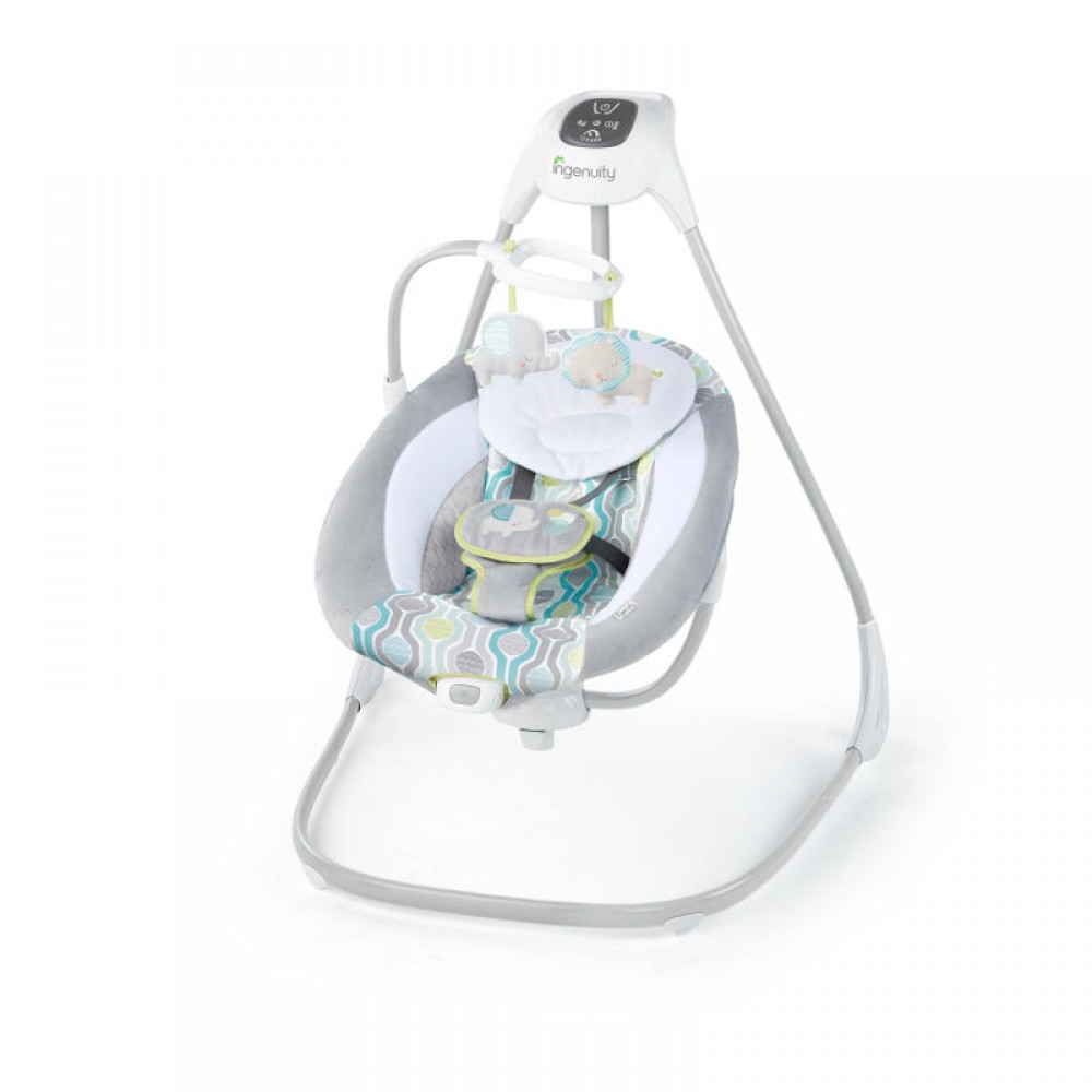 HOMCOM Balançoire bébé enfant siège bébé balançoire réglable barre sécurité  accessoires inclus coton bleu blanc pas cher 