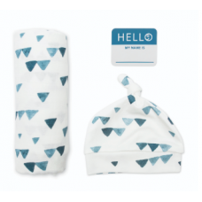 Lulujo - Hello World - Couverture, chapeau noués et autocollant - Triangles marines