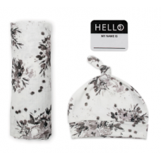Lulujo - Hello World - Couverture, chapeau noués et autocollant - Fleurs noires