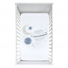 Perlimpinpin - Drap-housse contour en mousseline de coton pour lit de bébé - Scène planètes bleues