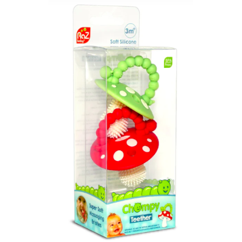 RaZbaby - Jouet de dentition Chompy Champignon - Rouge et Vert - Lot de 2 RaZbaby - Jouet de dentition Chompy Champignon - Rouge et Vert - Lot de 2