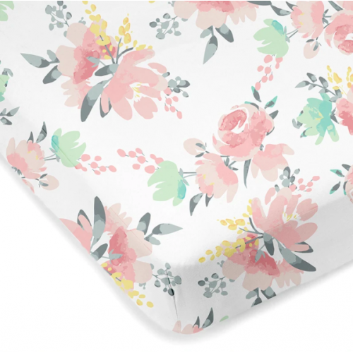 Kushies - Drap contour en percale pour matelas de lit de bébé - Fleurs aquarelle
