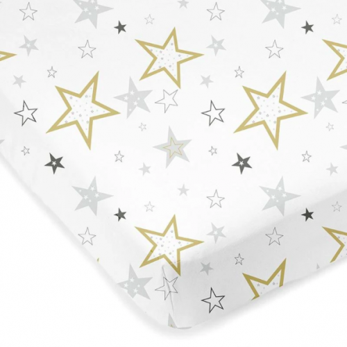 Kushies - Drap contour en percale pour matelas de lit de bébé - Étoiles dorées