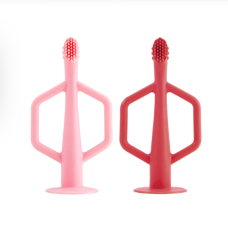 Tiny Twinkle - 2 brosses à dents d'apprentissage en silicone - Paquet de 2 - Rose & Bourgogne