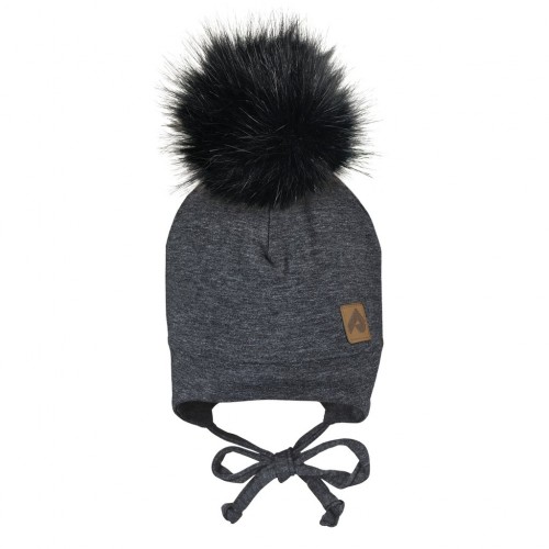 Perlimpinpin - Tuque avec oreilles et pompon - Noir chiné