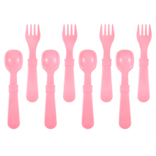 Re-Play - Ensemble de 4 fourchettes et 4 cuillères en plastique recyclé - Rose pâle