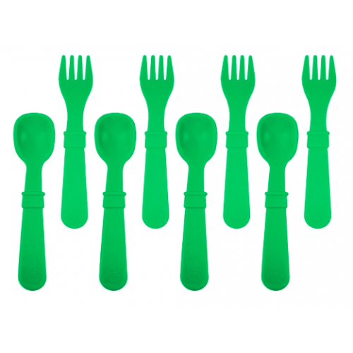 Re-Play - Ensemble de 4 fourchettes et 4 cuillères en plastique recyclé - Vert Kelly