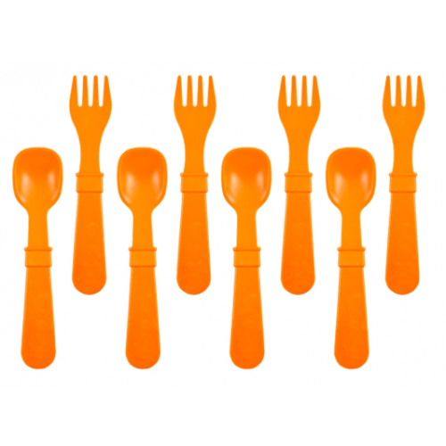 Re-Play - Ensemble de 4 fourchettes et 4 cuillères en plastique recyclé - Orange