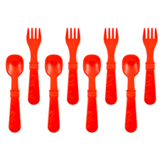 Re-Play - Ensemble de 4 fourchettes et 4 cuillères en plastique recyclé - Rouge