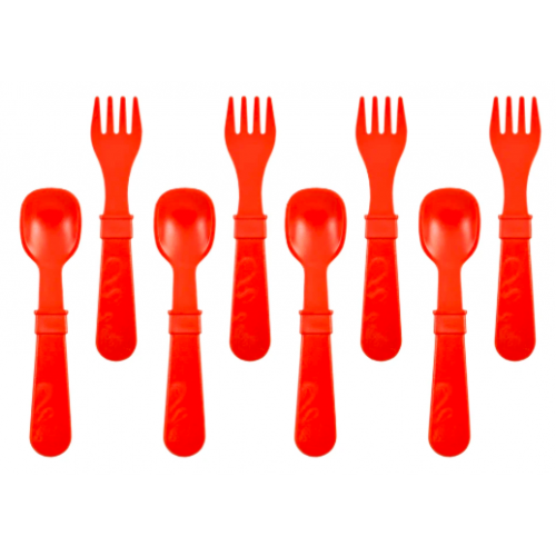 Re-Play - Ensemble de 4 fourchettes et 4 cuillères en plastique recyclé - Rouge