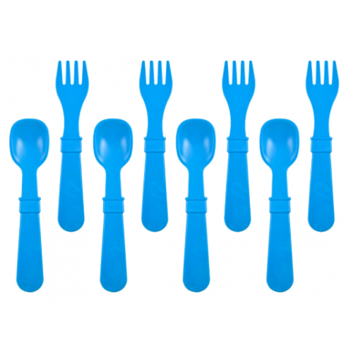 Re-Play - Ensemble de 4 fourchettes et 4 cuillères en plastique recyclé - Bleu ciel