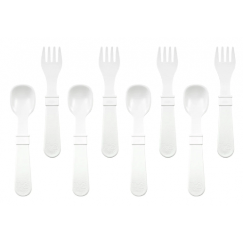 Re-Play - Ensemble de 4 fourchettes et 4 cuillères en plastique recyclé - Blanc